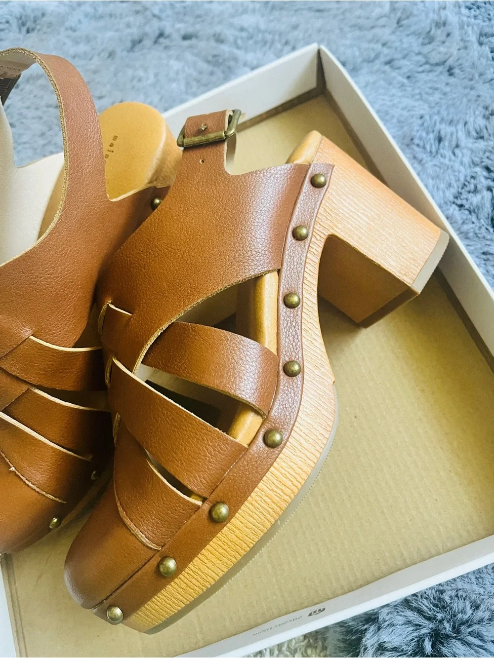 Maison Jules Brown Studded Platform Sandals